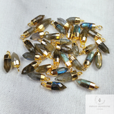 Natural Labradorite Point Shape Pendant, Gemstone Single Bail Pendant with Electroplated Gold Band, Labradorite Bullet Pendant, Gift Jewelry